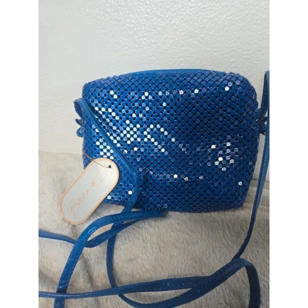 Vintage 80s Y2K Retro Bueno California Royal Blue Metal Mesh Handbag Crossbody B